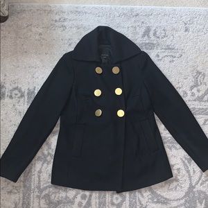 Black wool pea coat with gold buttons